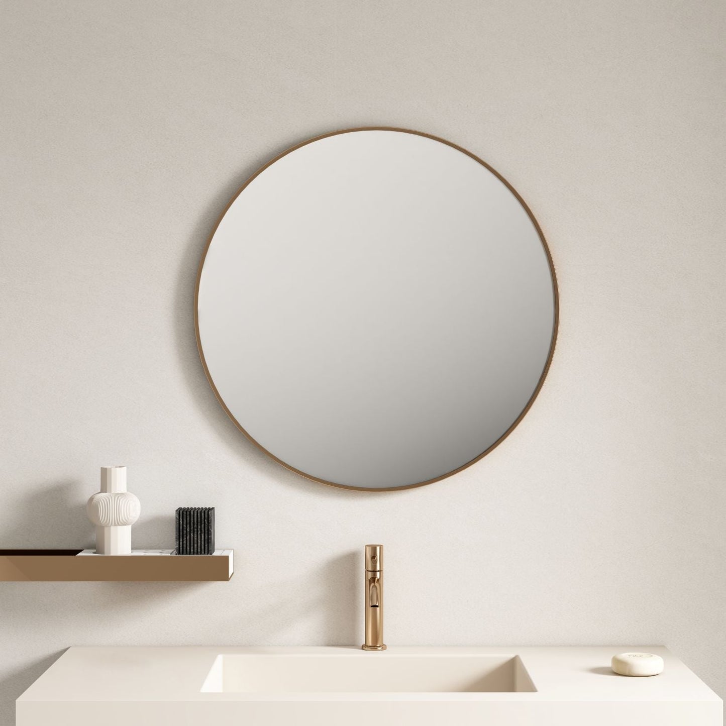 Aluminum Framed 900mm Round Mirror - Brushed Gold - 900mm / Brushed Gold
