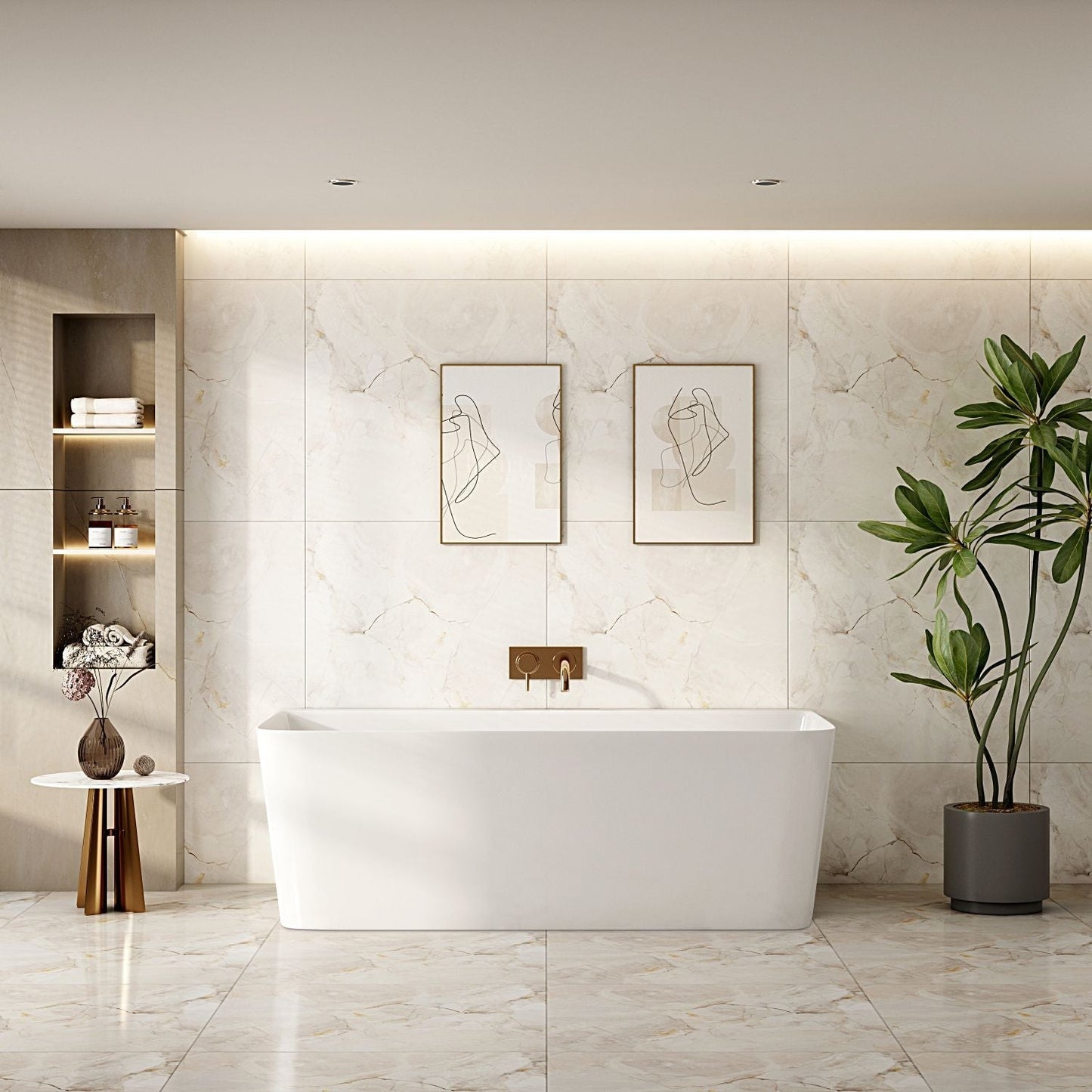 Fortuna Ultra-Thin Back-to-Wall Bathtub - Gloss White 1500mm x 750mm x 590mm - Gloss White