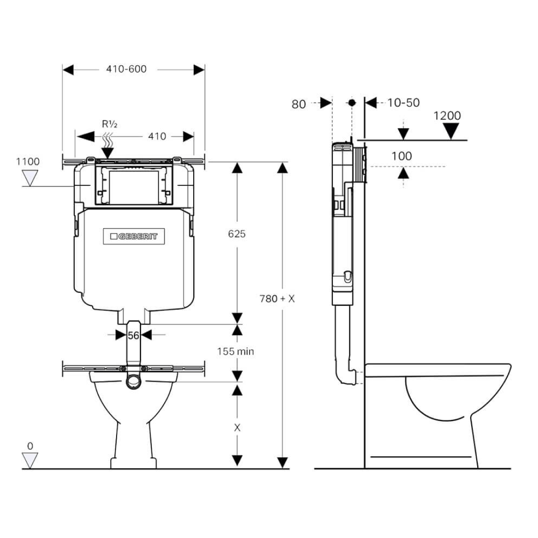 Turner Hastings Fino WhisperFlush Floor Mounted Toilet Package (Includes Geberit Cistern & Brushed Stainless Steel Flush Plate)