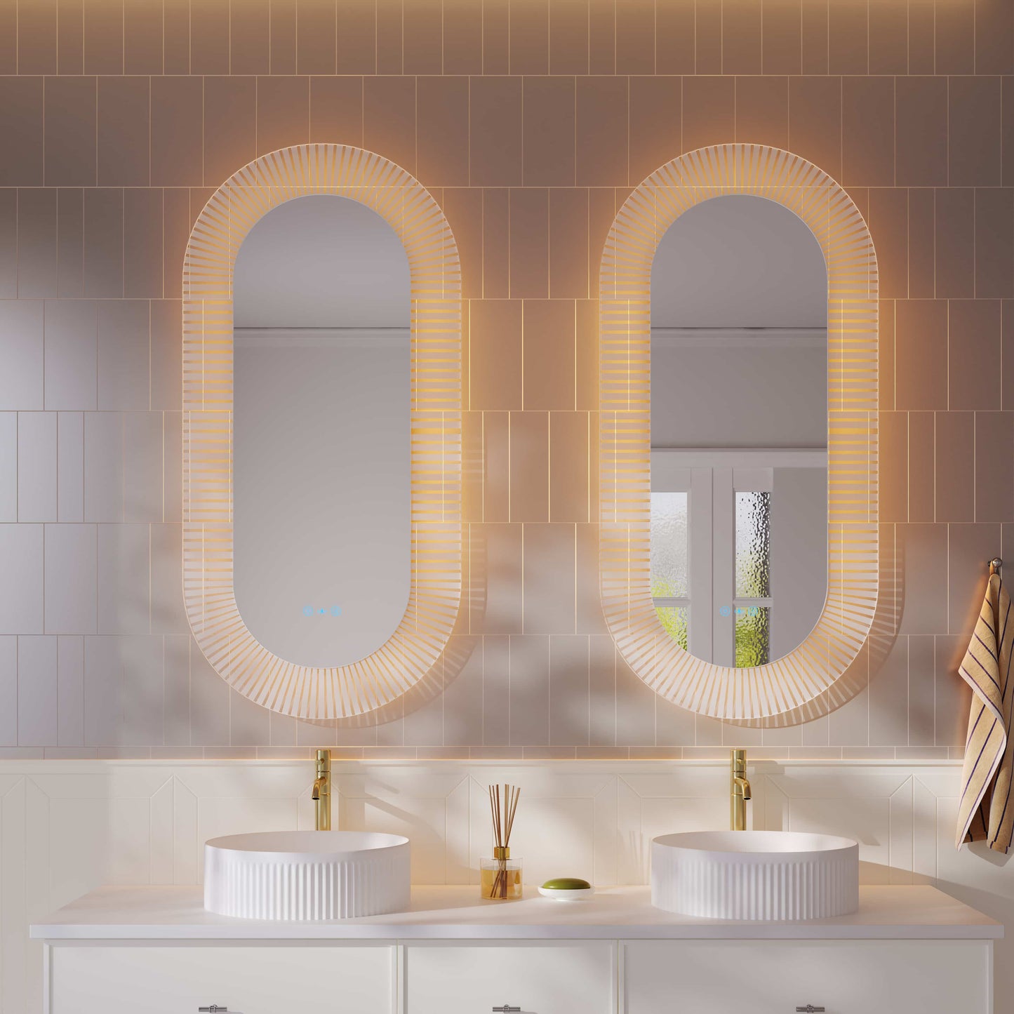 Freya 600×1200mm LED Textured Oval Mirror - 600×1200mm