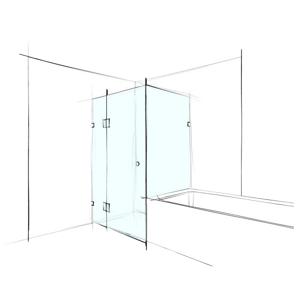 Custom Frameless Square Corner Set-In Over Bath - Up to 1000 x 1000 / Grey / Concealed Channel