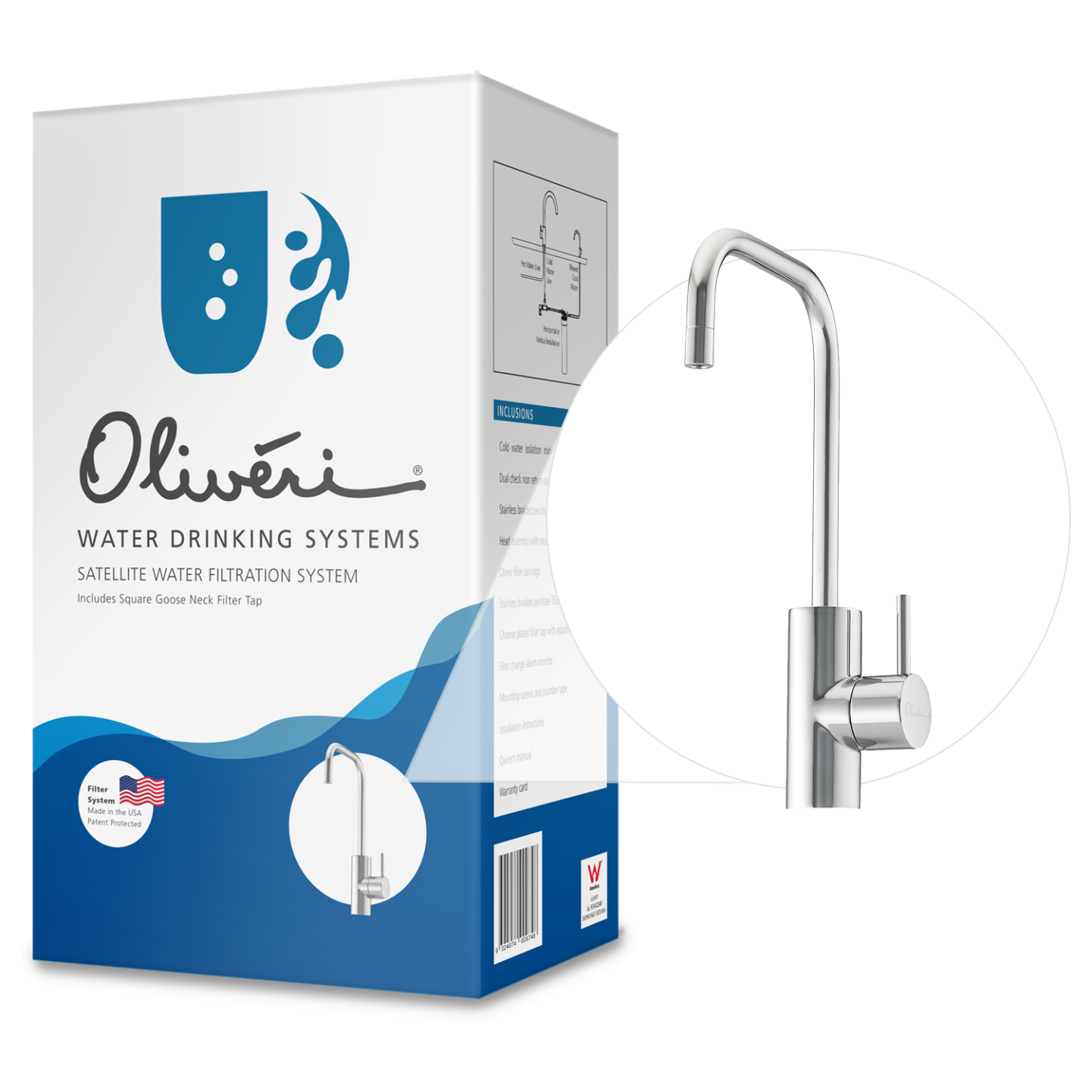 Oliveri Satellite Water Filtration System With Square Goose Neck Filter Tap White