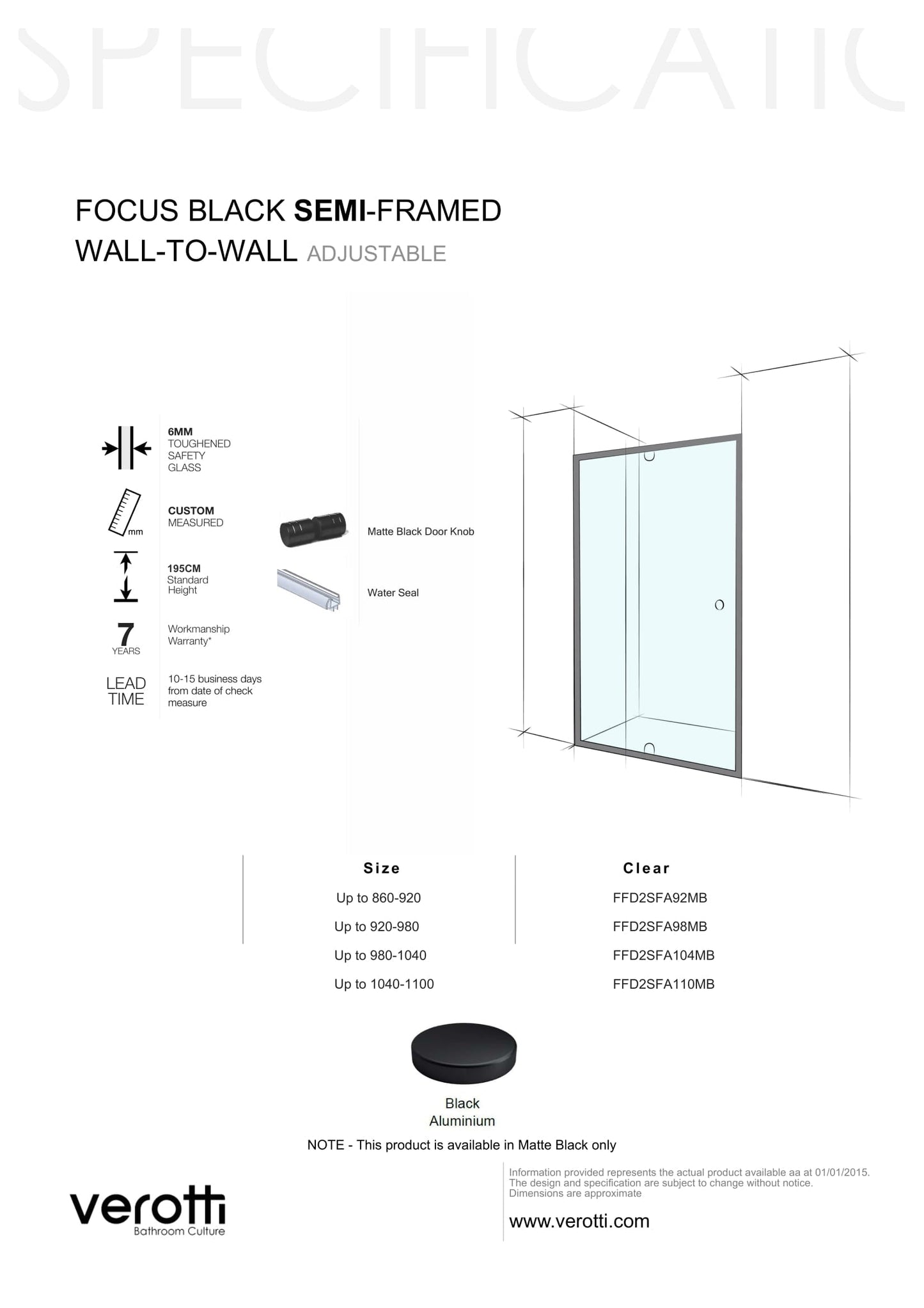 Focus Black Semi-Framed Wall-To-Wall (Adjustable) - Up to 920-980