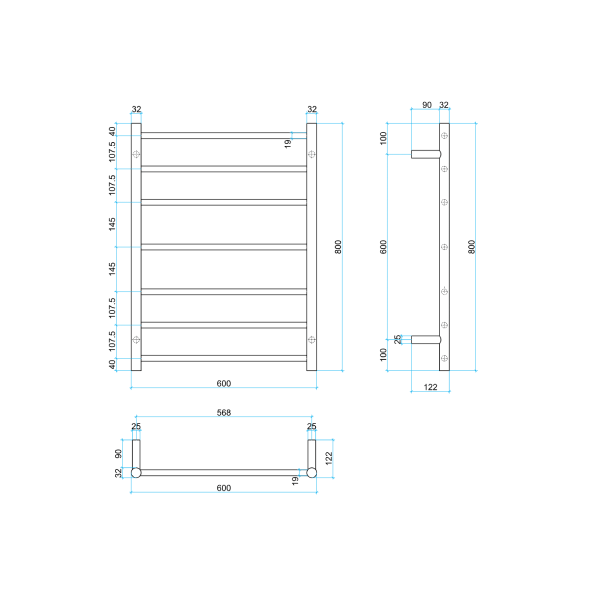 Thermorail 12V Round 600 Ladder Heated Towel Rail