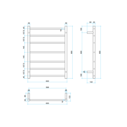 Thermorail 12V Round 600 Ladder Heated Towel Rail