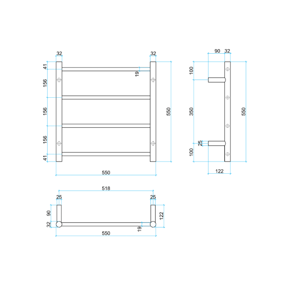 Thermorail 240V Round 550 Ladder Heated Towel Rail