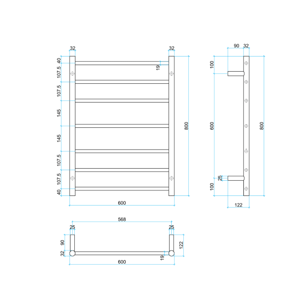Thermorail 12V Round 600 Ladder Heated Towel Rail