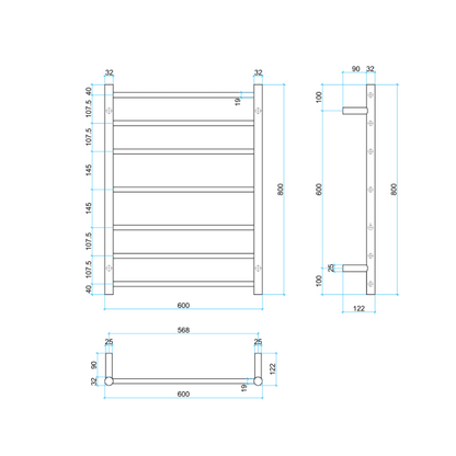 Thermorail 12V Round 600 Ladder Heated Towel Rail