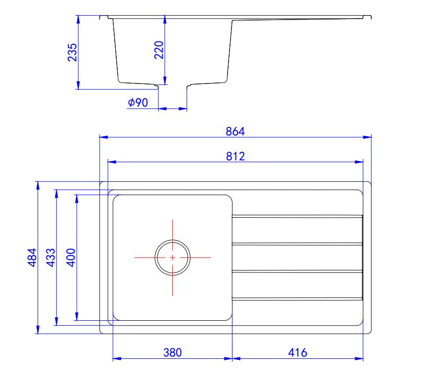 Granite Sink With Workstation 864mm