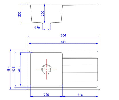 Granite Sink With Workstation 864mm