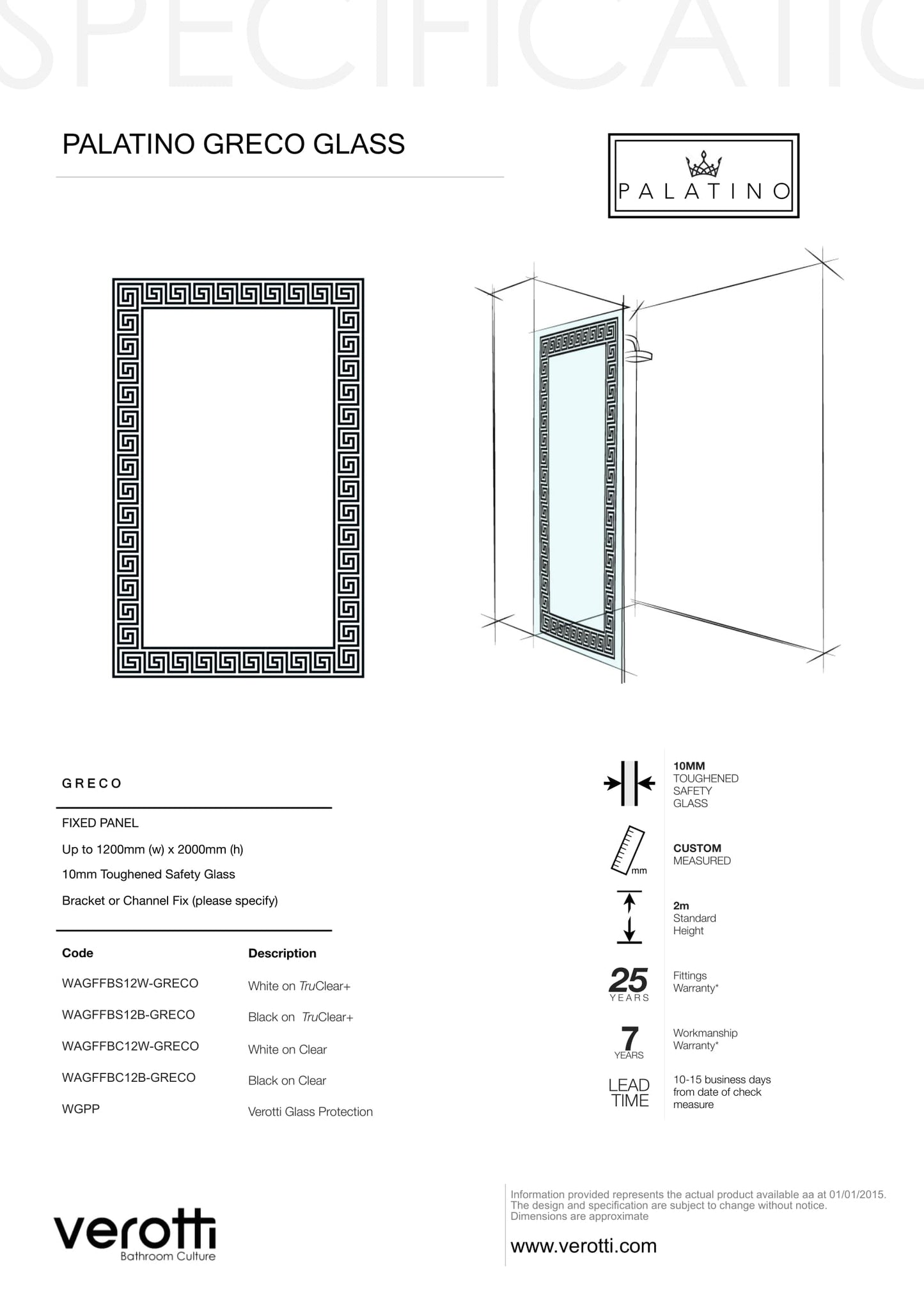 GRECO - Up to 1200 x 2000 / Clear with White Pattern / U-Bracket Chrome