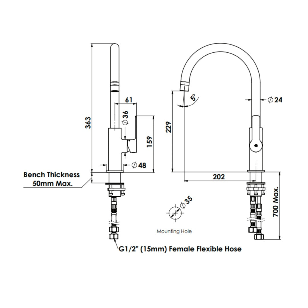 Greens Astro II Gooseneck Sink Mixer Lead Free