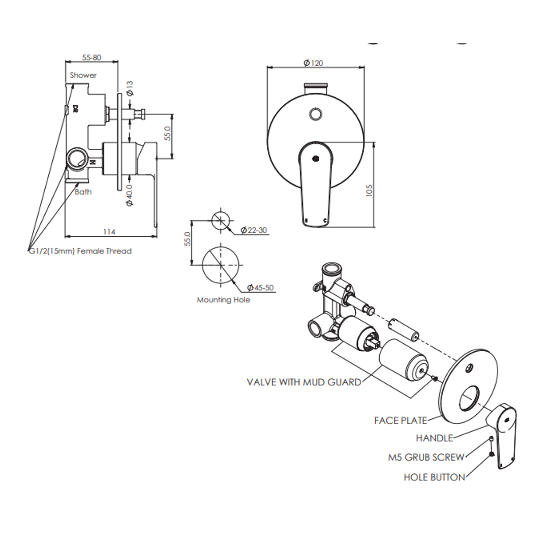 Greens Novi Shower Mixer W/Div Pvd