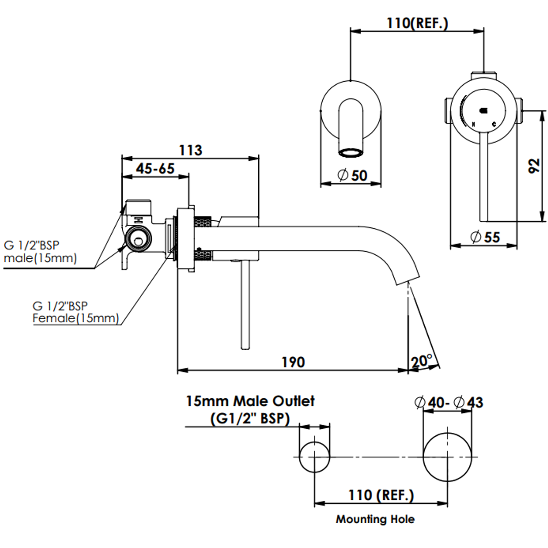 Greens Tesora Wall Basin/Bath Mixer