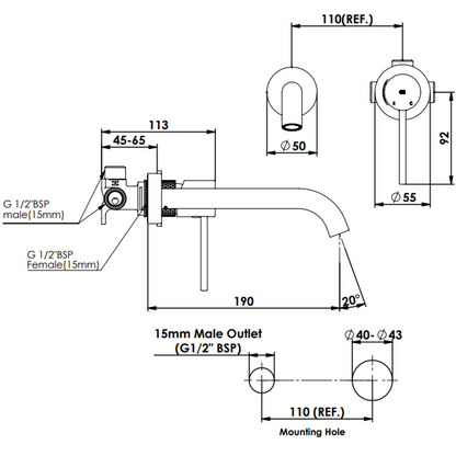 Greens Tesora Wall Basin/Bath Mixer