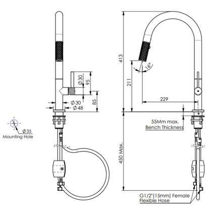 Greens Textura Pull-Down Sink Mixer Pvd