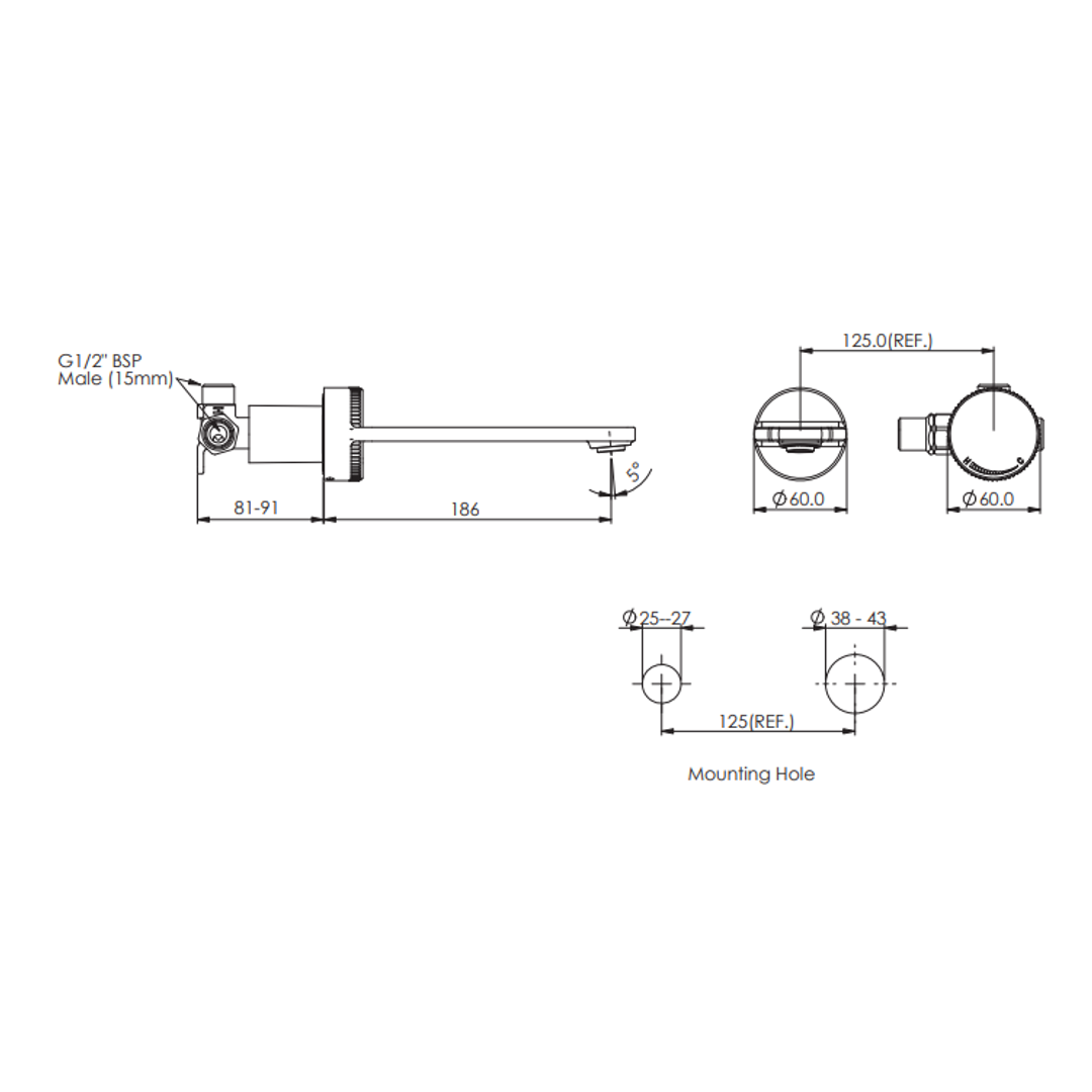 Greens Venza Two Hole Wall Mounted Basin Mixer Pvd