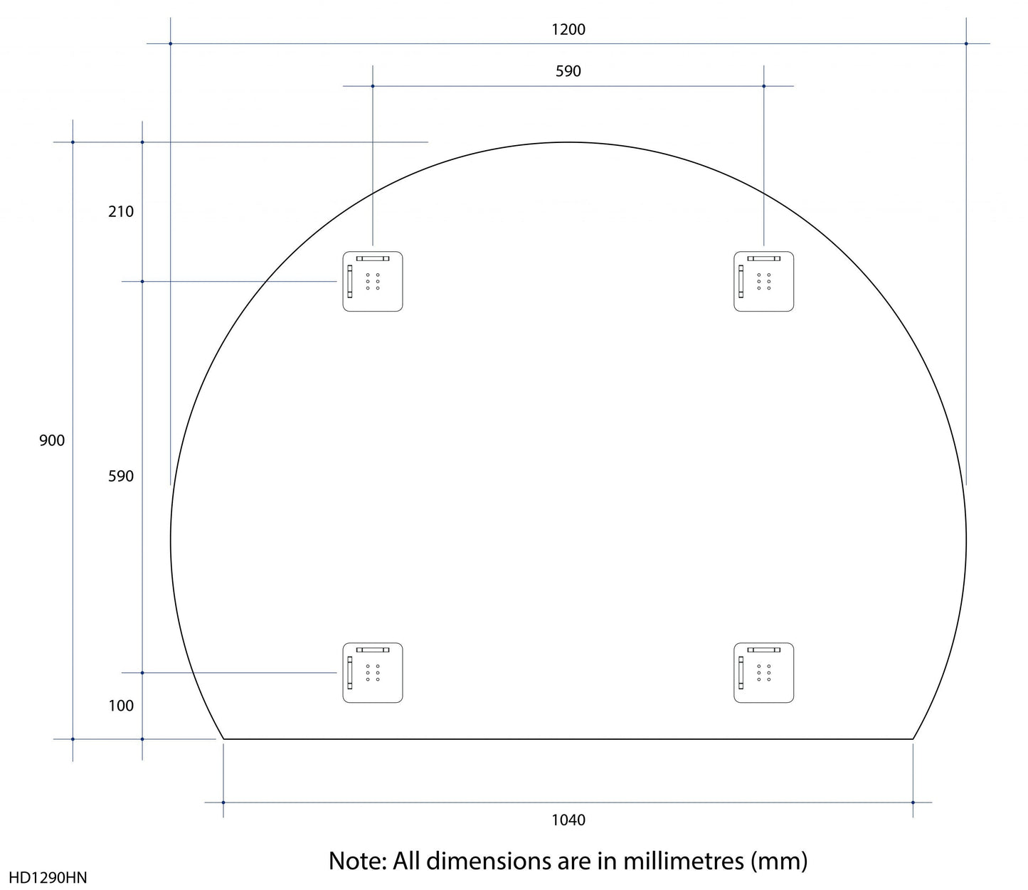 Thermogroup 1200x900x14mm D-Shaped  Edge Mirror (Hanger Fixings)