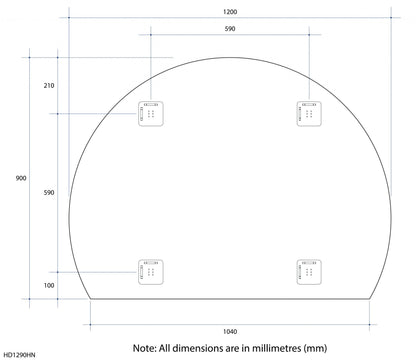 Thermogroup 1200x900x14mm D-Shaped  Edge Mirror (Hanger Fixings)