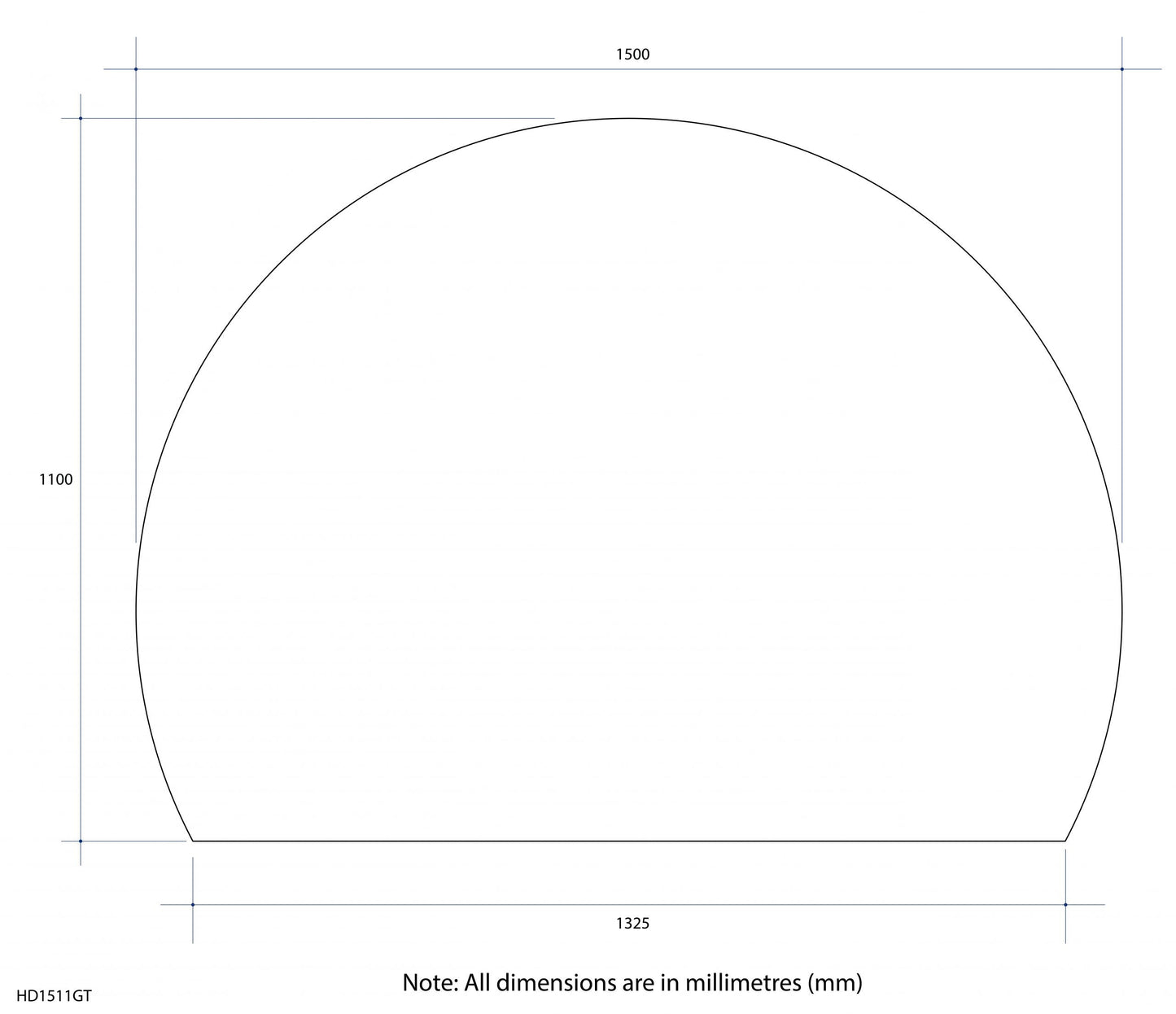 Thermogroup 1500x1100x5mm D-Shaped  Edge Mirror with Demister (Glue to Wall)