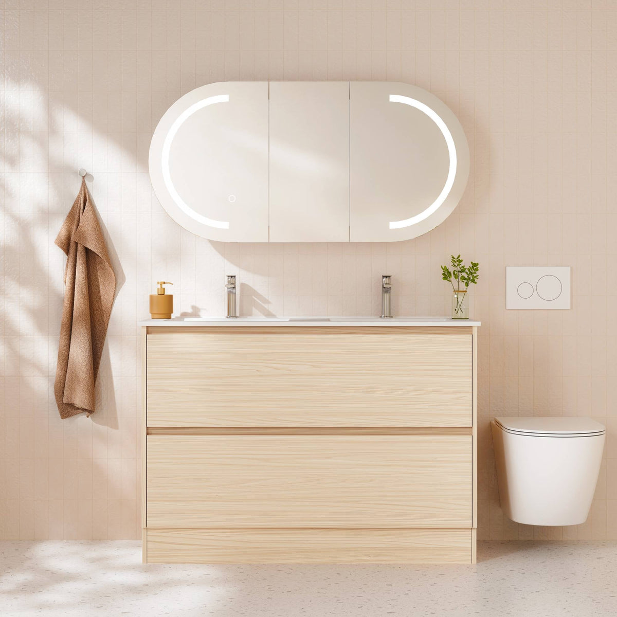 HERA 1200mm Freestanding Vanity - Tas Oak (+ ST-120-BK)
