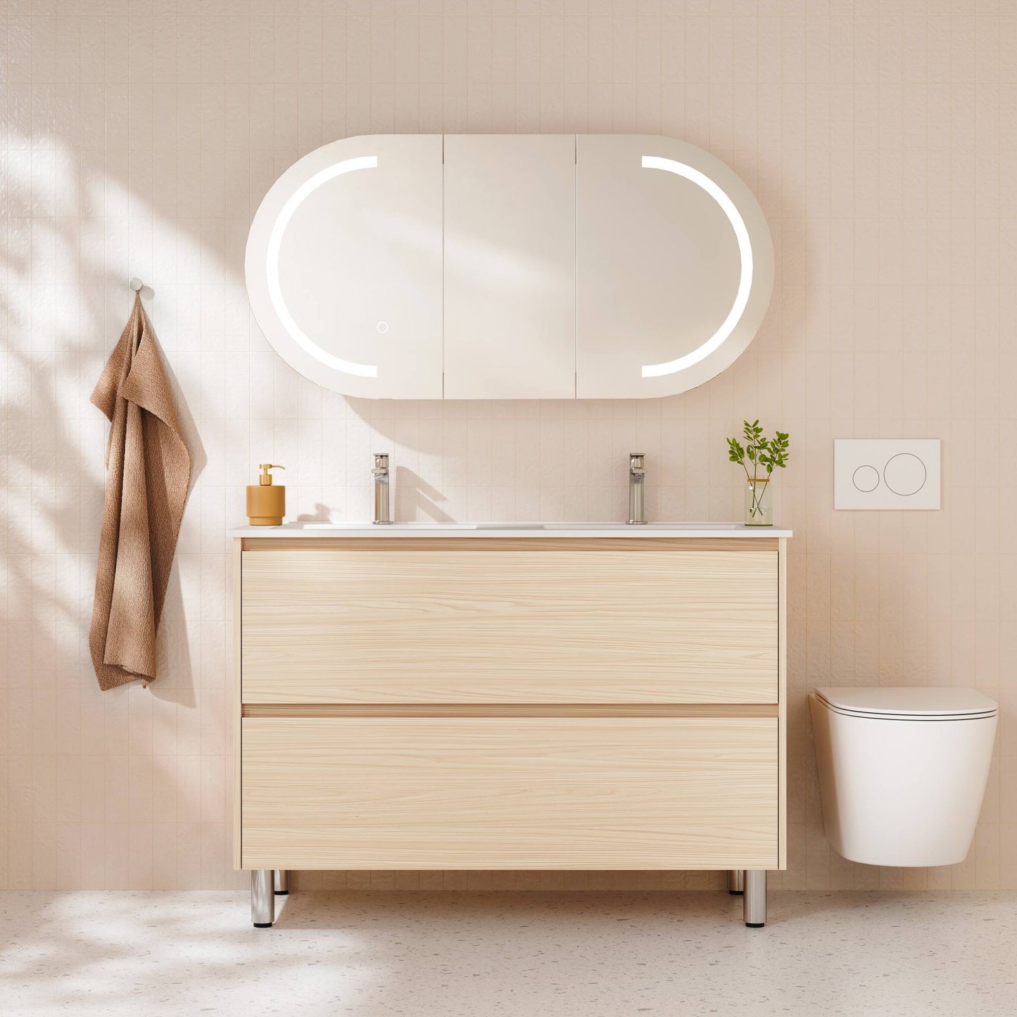 HERA 1200mm Freestanding Vanity - Tas Oak (+ TOP 120D + KB-120HE-TO)