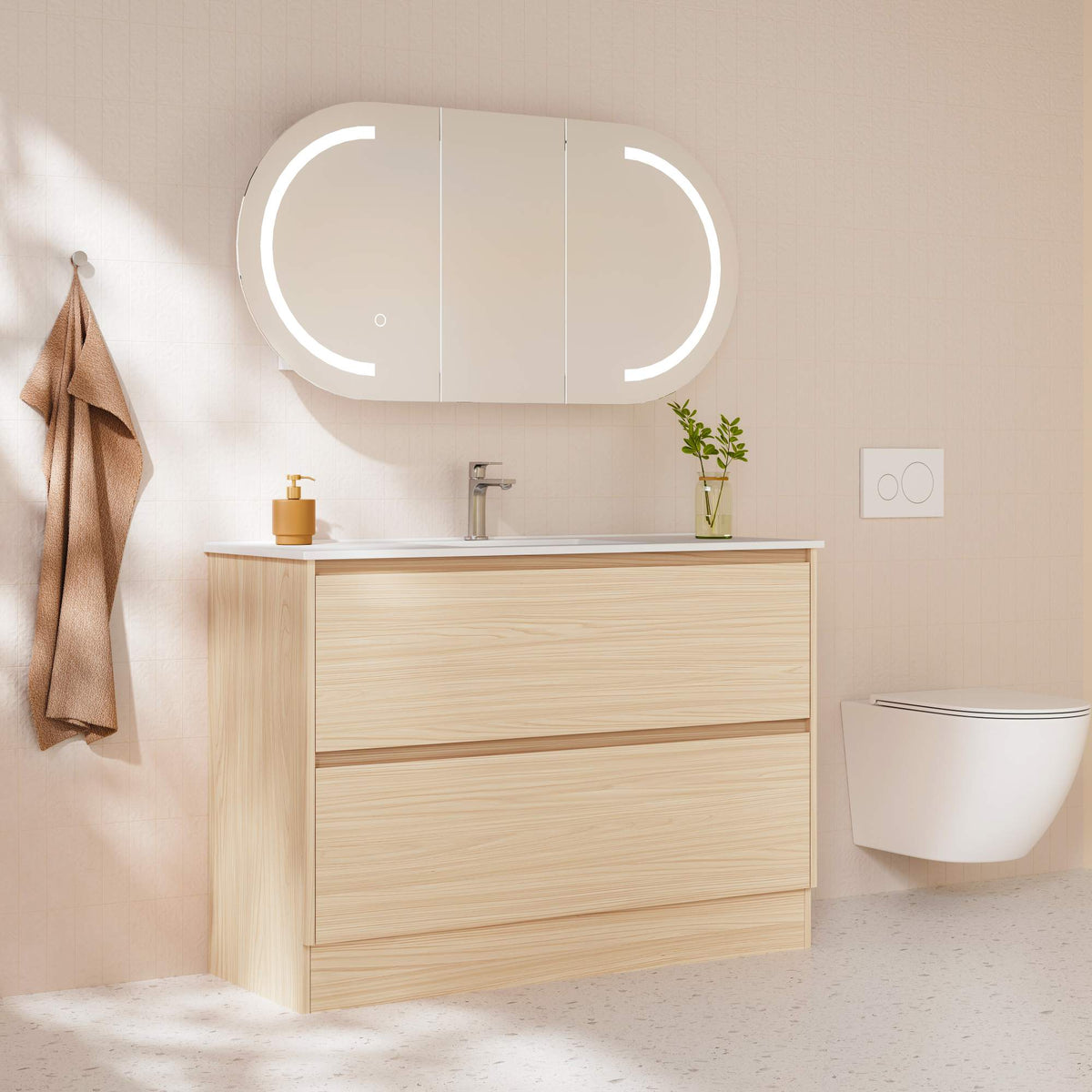 HERA 1200mm Freestanding Vanity - Tas Oak (+ TOP 120D + KB-120HE-TO)