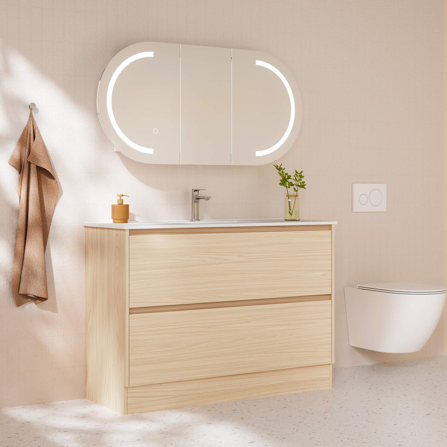 HERA 1200mm Freestanding Vanity - Tas Oak (+ ST-120-LW + KB-120HE-TO)