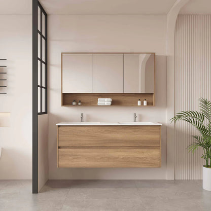 HERA 1200mm Wall-Hung Vanity - Elegant Oak - 1200mm / Elegant Oak Cabinet + Ceramic Top（Single Bowl）