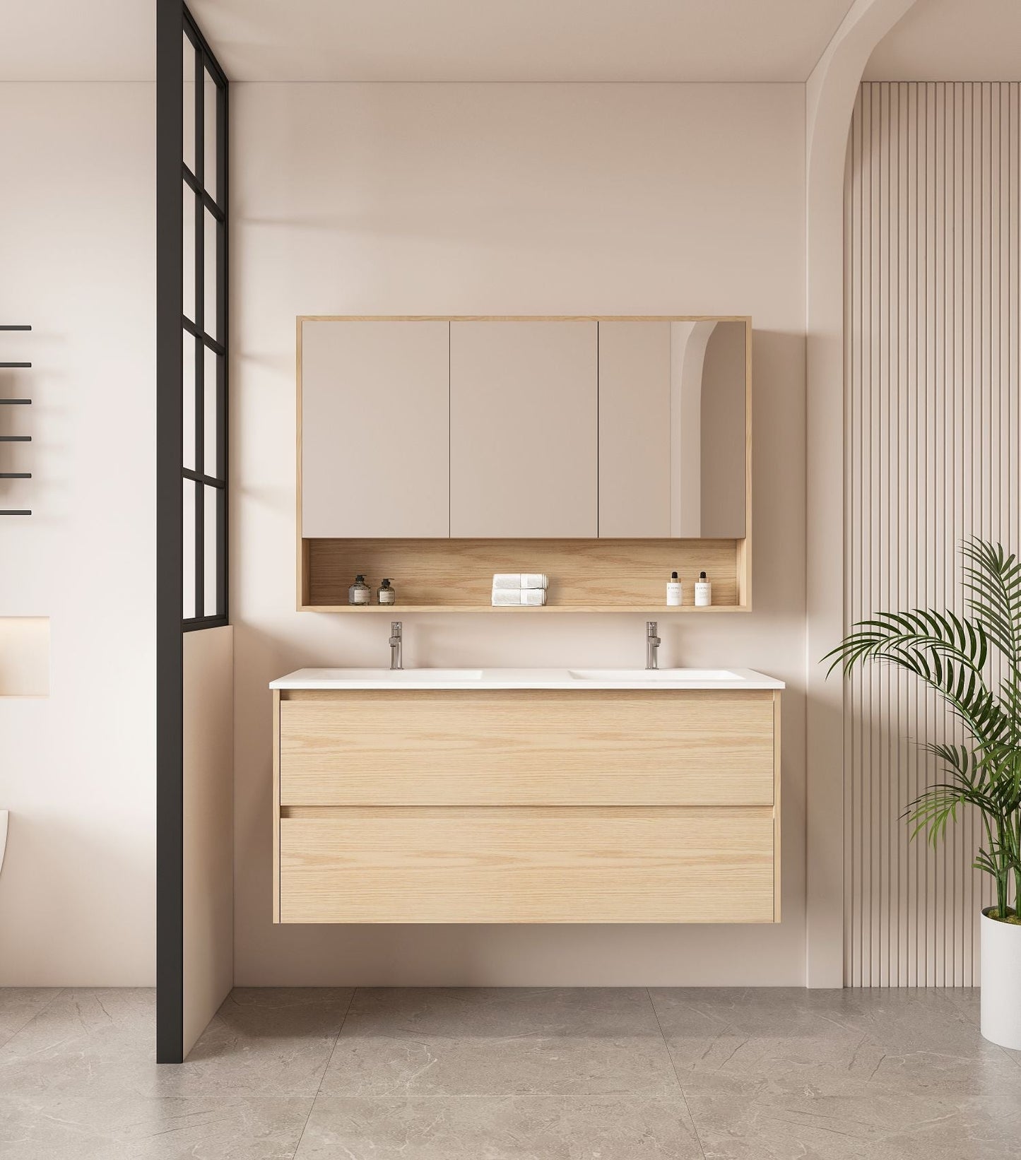 HERA 1200mm Wall-Hung Vanity - Tas Oak - 1200mm / Tas Oak Cabinet + Ceramic Top（Single Bowl）