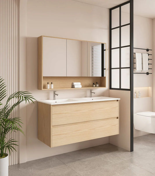HERA 1200mm Wall-Hung Vanity - Tas Oak - 1200mm / Tas Oak Cabinet + Ceramic Top（Single Bowl）
