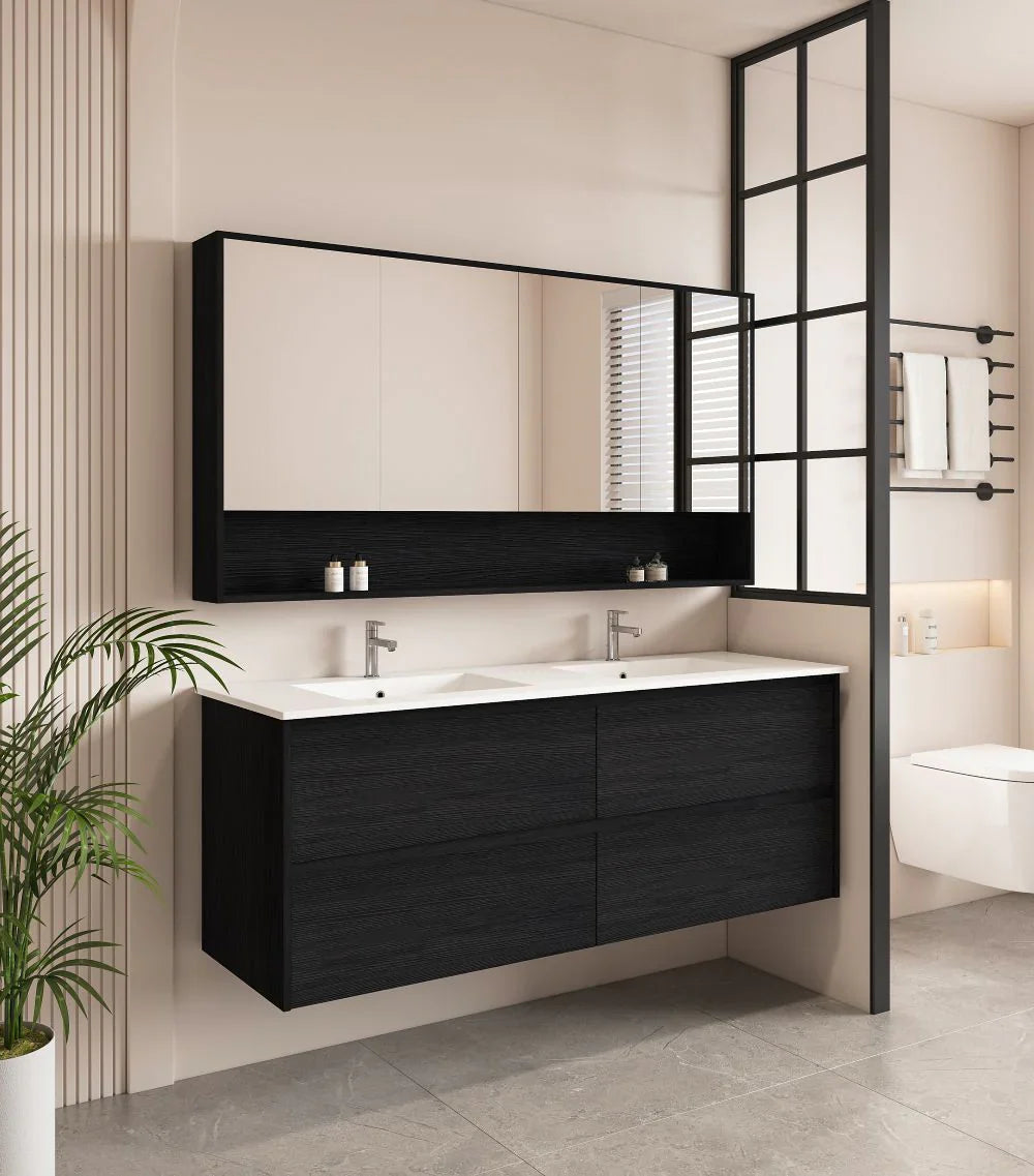 HERA 1500mm Wall-Hung Vanity - Black Oak - 1500mm / Black Oak Cabinet + Ceramic Top（Single Bowl）