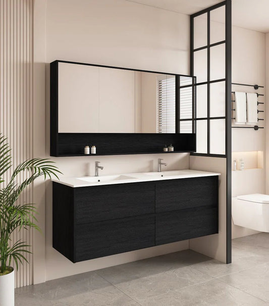 HERA 1500mm Wall-Hung Vanity - Black Oak - 1500mm / Black Oak Cabinet + Ceramic Top（Single Bowl）