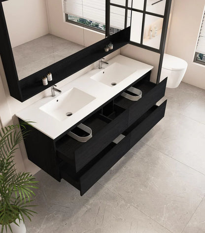 HERA 1500mm Wall-Hung Vanity - Black Oak - 1500mm / Black Oak Cabinet + Ceramic Top（Single Bowl）