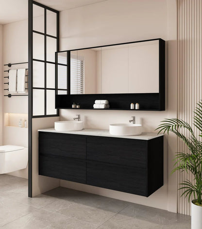 HERA 1500mm Wall-Hung Vanity - Black Oak - 1500mm / Black Oak Cabinet Only
