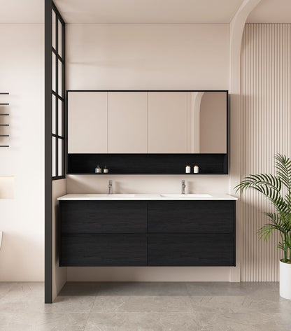 HERA 1500mm Wall-Hung Vanity - Black Oak - 1500mm / Black Oak Cabinet + Luna White Stone Top