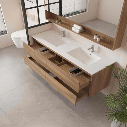 HERA 1500mm Wall-Hung Vanity - Elegant Oak - 1500mm / Elegant Oak Cabinet + Ceramic Top（Single Bowl）