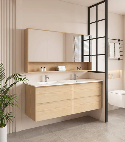 HERA 1500mm Wall-Hung Vanity - Tas Oak - 1500mm / Tas Oak Cabinet + Luna White Stone Top