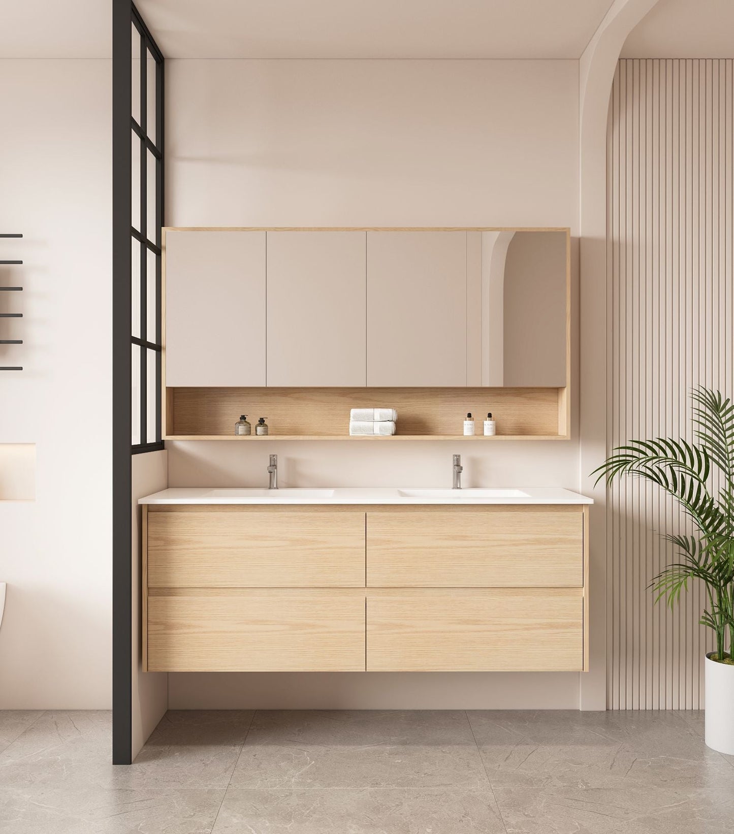 HERA 1500mm Wall-Hung Vanity - Tas Oak - 1500mm / Tas Oak Cabinet + Carrara White Stone Top