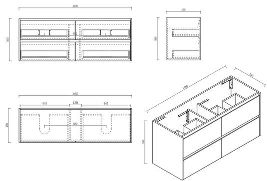 HERA 1500mm Wall-Hung Vanity - Elegant Oak - 1500mm / Elegant Oak Cabinet Only