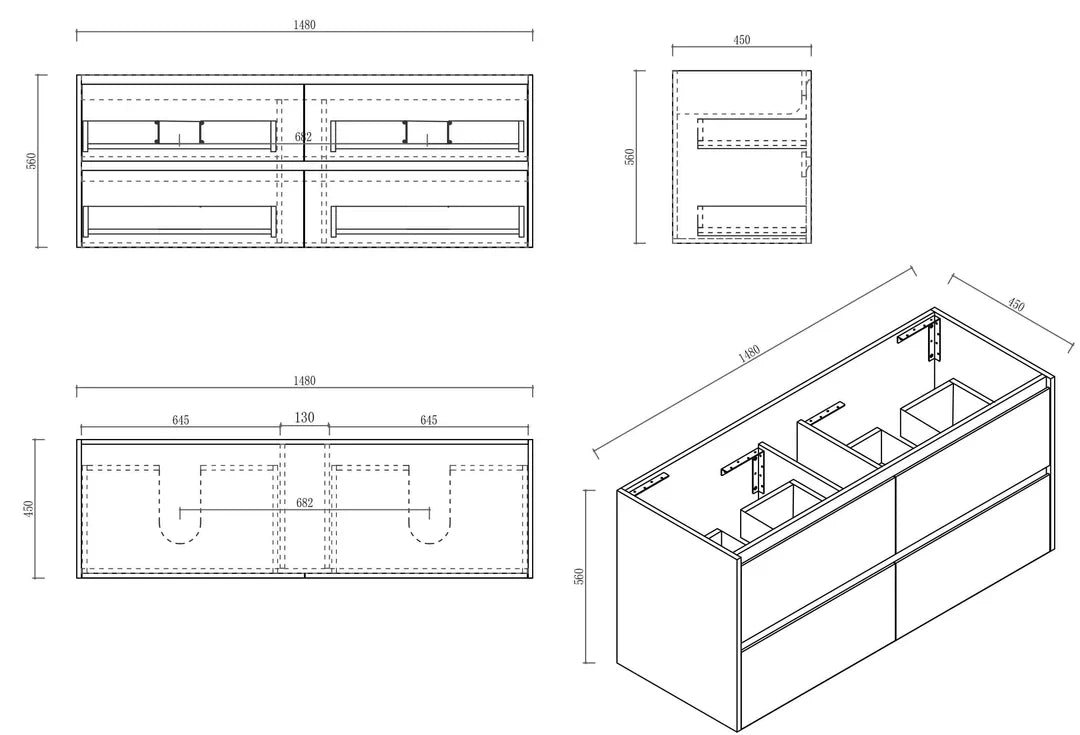HERA 1500mm Wall-Hung Vanity - Elegant Oak - 1500mm / Elegant Oak Cabinet + Luna White Stone Top