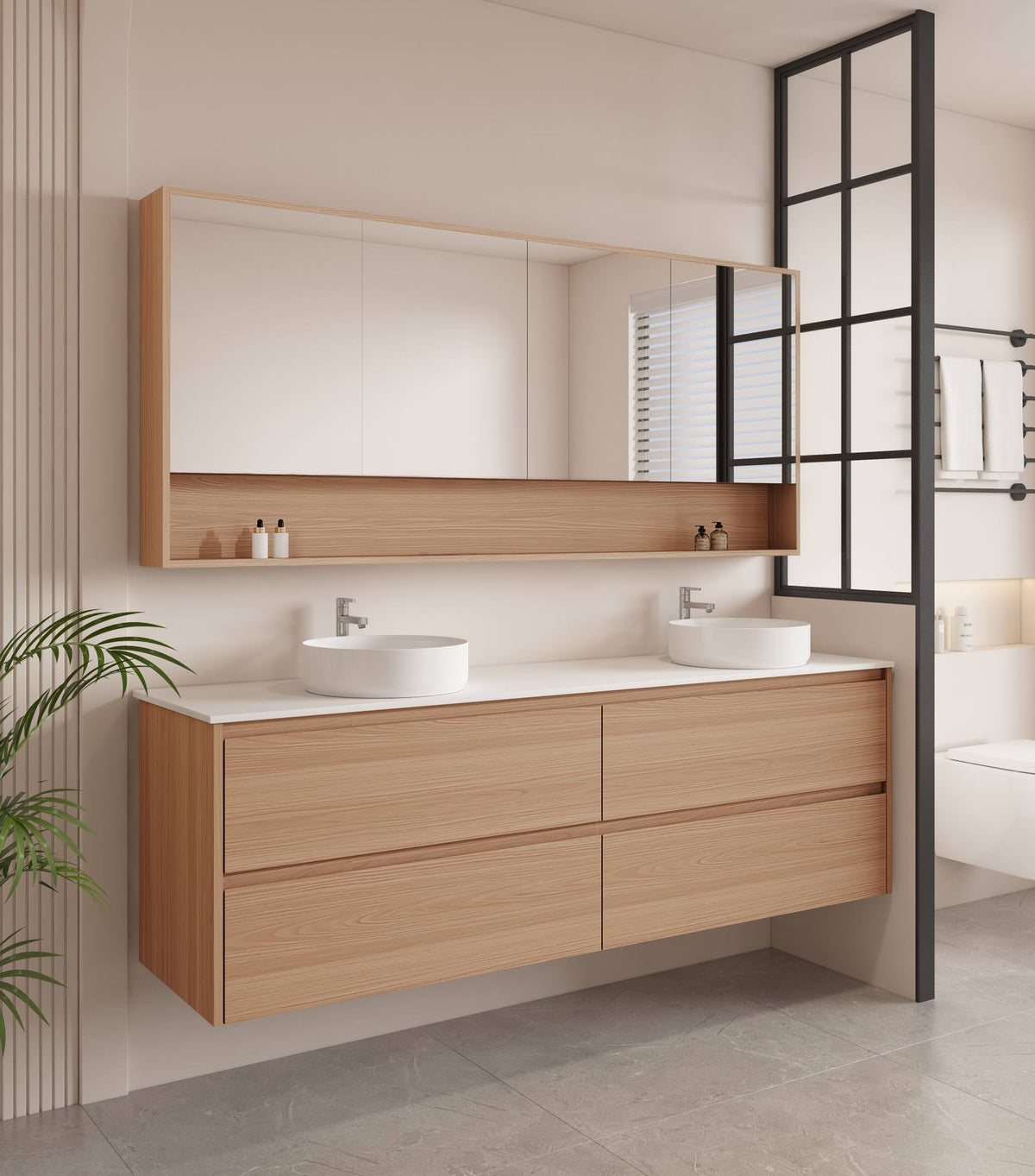HERA 1800mm Wall-Hung Vanity - Elegant  Oak (+ ST-180-BK)