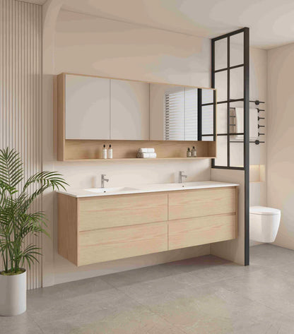 HERA 1800mm Wall-Hung Vanity - Tas Oak - 1800mm / Tas Oak Cabinet + Luna White Stone Top
