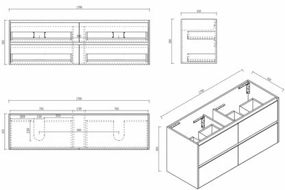 HERA 1800mm Wall-Hung Vanity - Elegant  Oak (+ ST-180-BK)