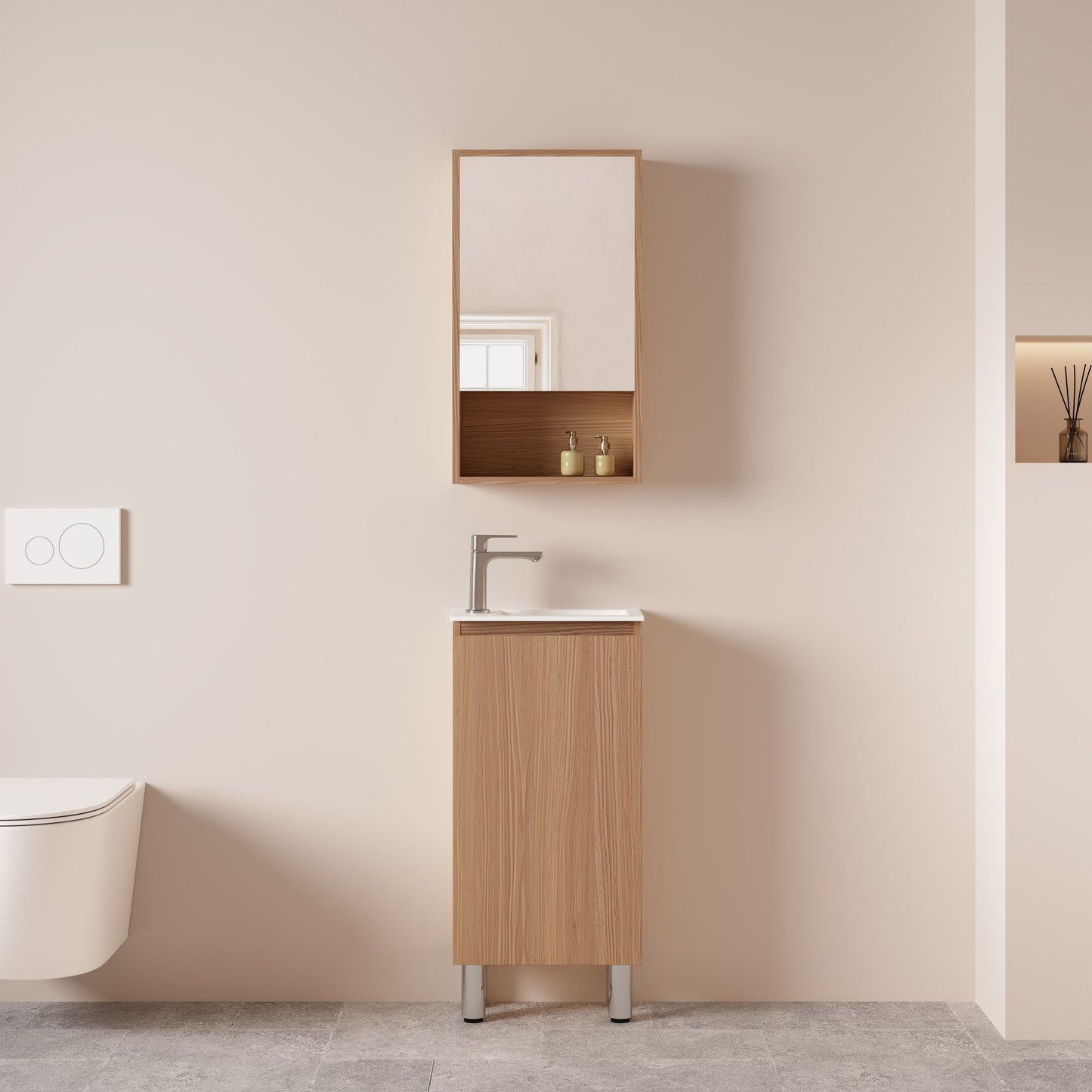 HERA 400mm Slim Freestanding Vanity with Basin- Elegant Oak