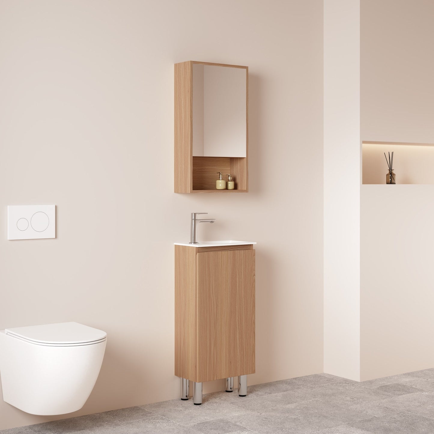 HERA 400mm Slim Freestanding Vanity with Basin- Elegant Oak