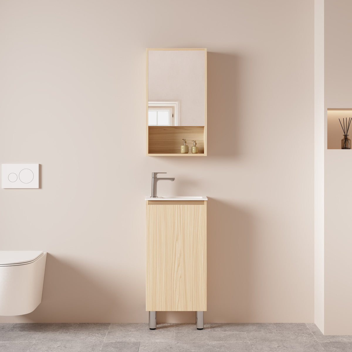 HERA 400mm Slim Freestanding Vanity with Basin- Tas Oak