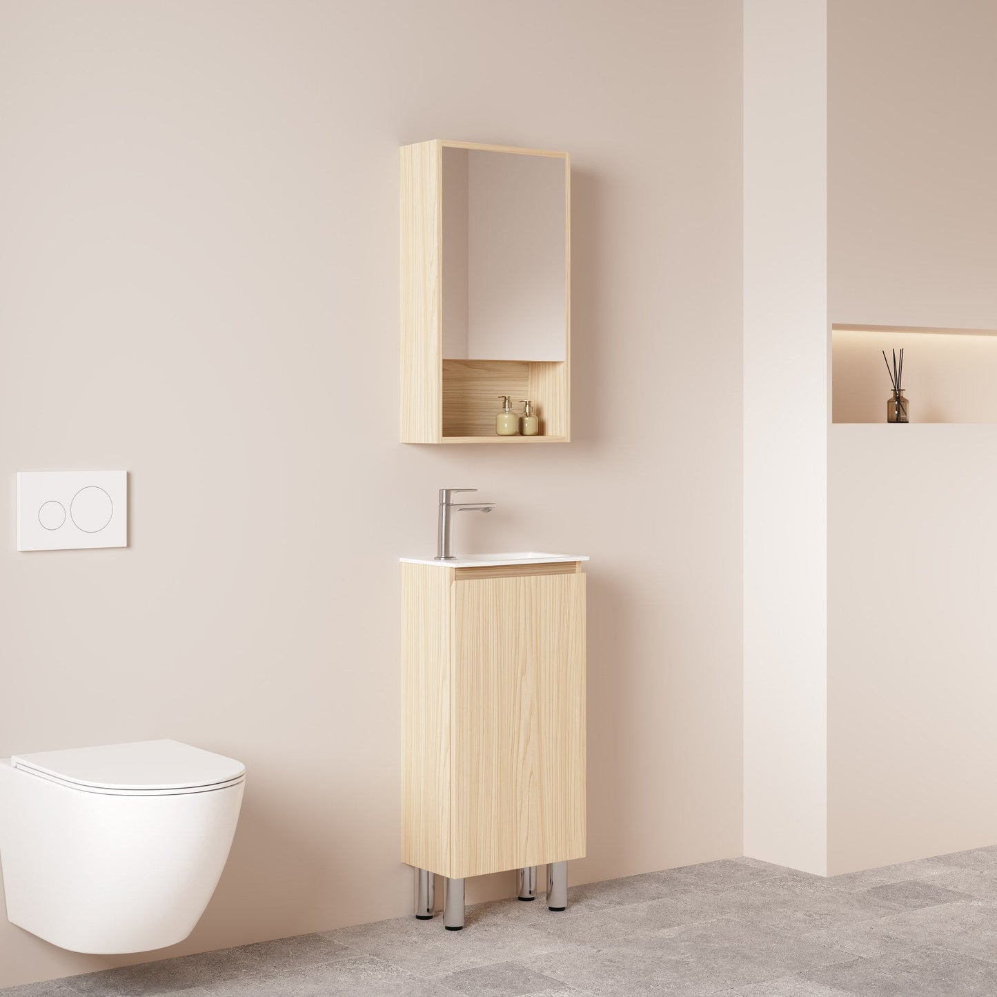 HERA 400mm Slim Freestanding Vanity with Basin- Tas Oak
