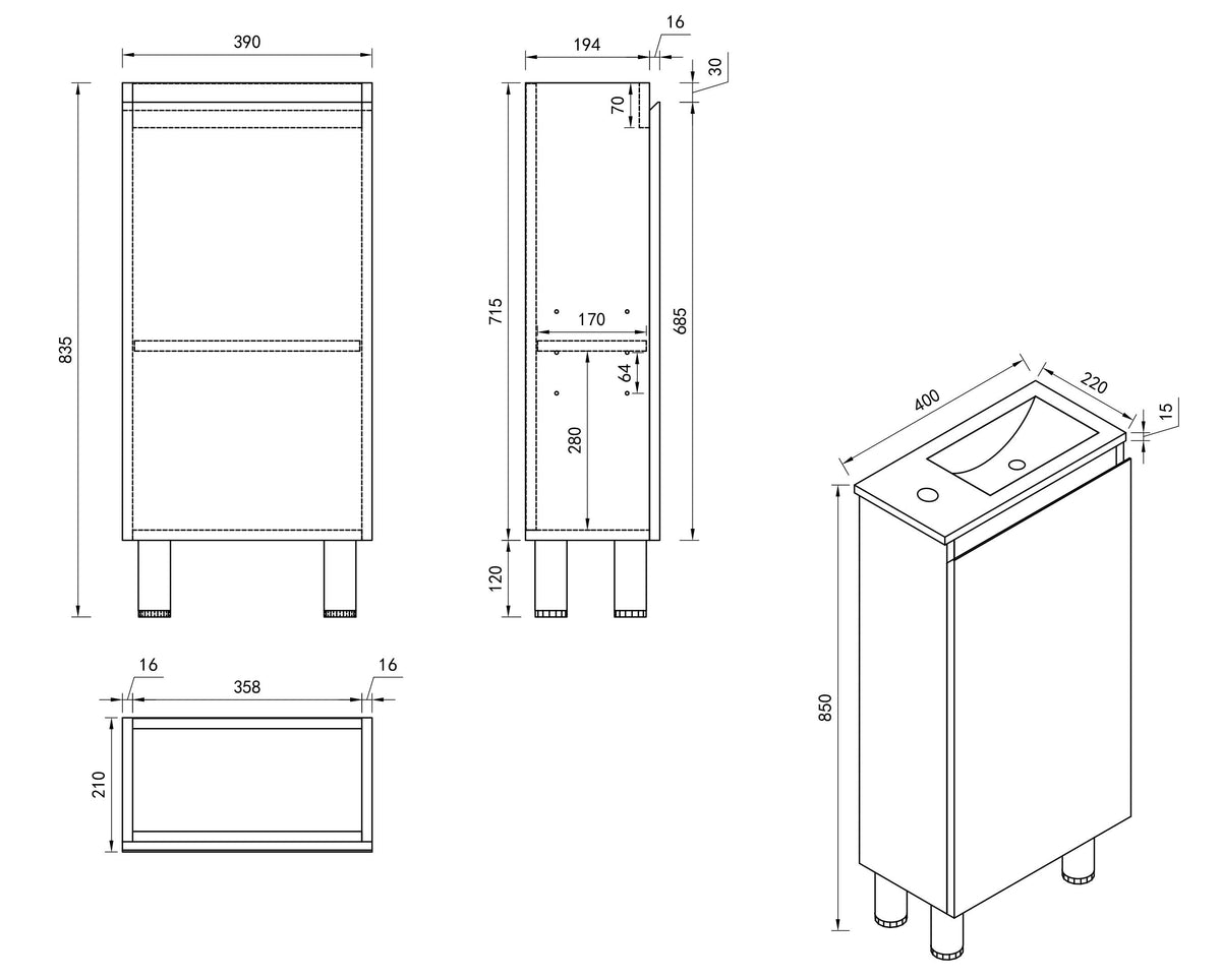 HERA 400mm Slim Freestanding Vanity with Basin- Tas Oak