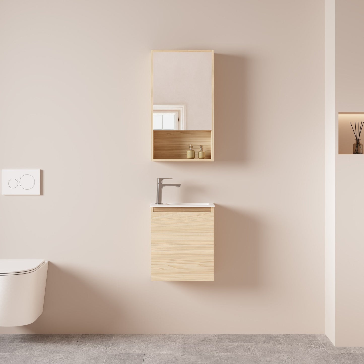 HERA 400mm Slim Wall-Hung Vanity with Basin- Tas Oak